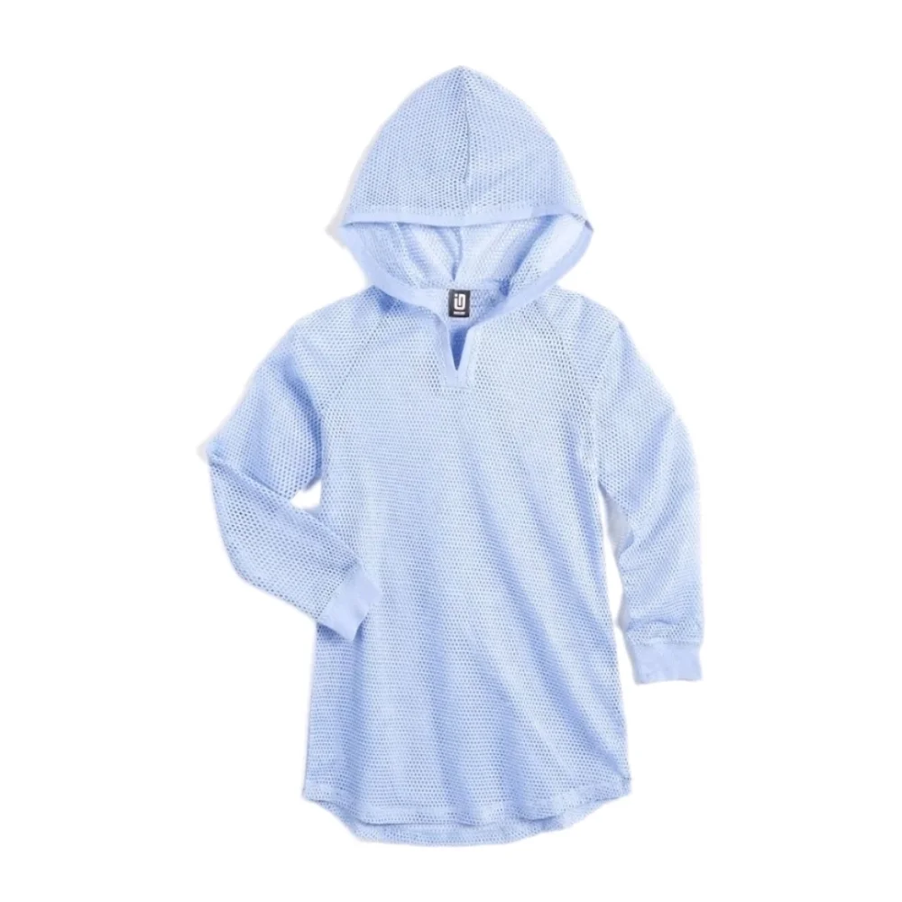 Ideology Hooded Mesh Long Sleeve Swim Cover Up Light Blue Girls 5 NWT